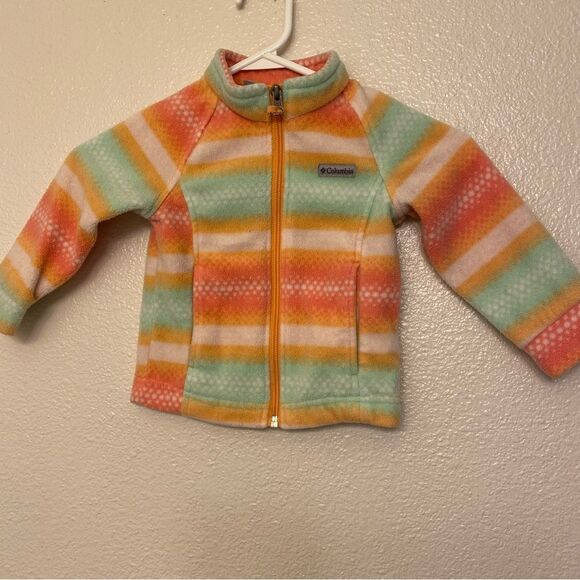 Columbia Girl baby child kids Benton Spring fleece zip up jacket green orange 2T - Picture 1 of 7